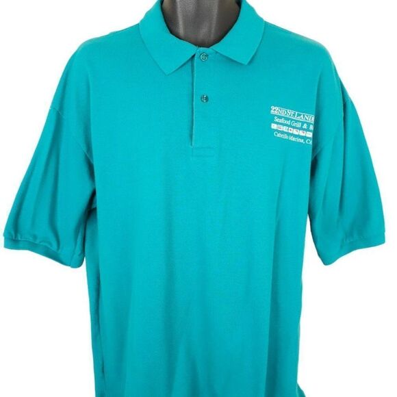 Vintage Marlin Fish Polo Shirt Mens Size XL Blue 22nd St Landing Made In USA - Picture 2 of 6